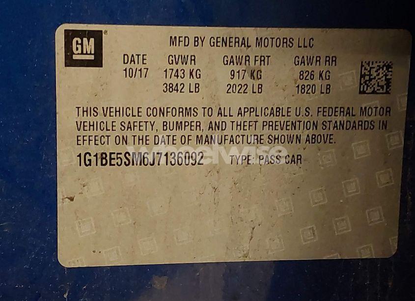 Photo 9 of 2018 Chevrolet Cruze LT AUTO (VIN 1G1BE5SM6J7136092)