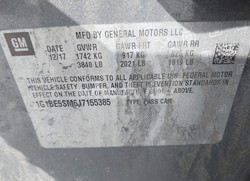 Photo 9 of 2018 Chevrolet Cruze LT AUTO (VIN 1G1BE5SM6J7155385)