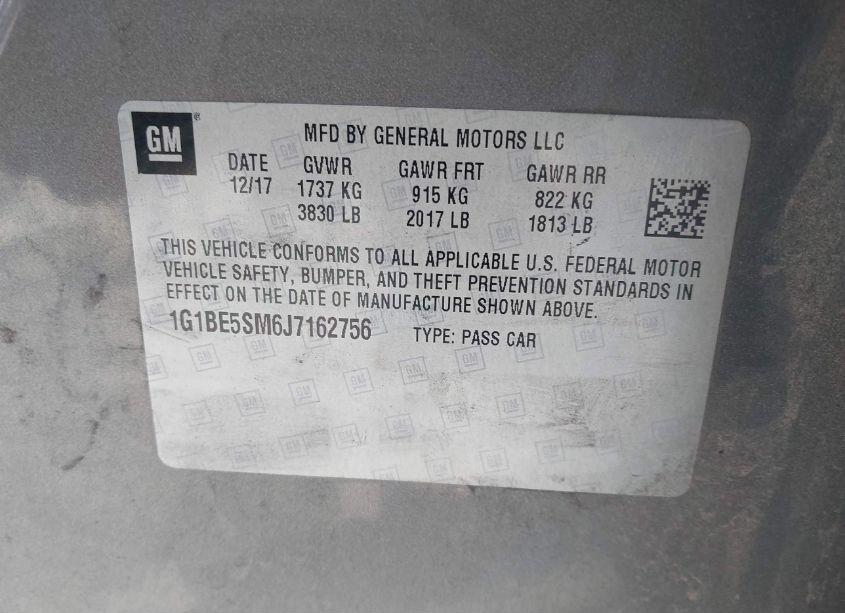 Photo 9 of 2018 Chevrolet Cruze LT AUTO (VIN 1G1BE5SM6J7162756)