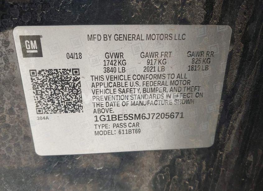 Photo 9 of 2018 Chevrolet Cruze LT AUTO (VIN 1G1BE5SM6J7205671)