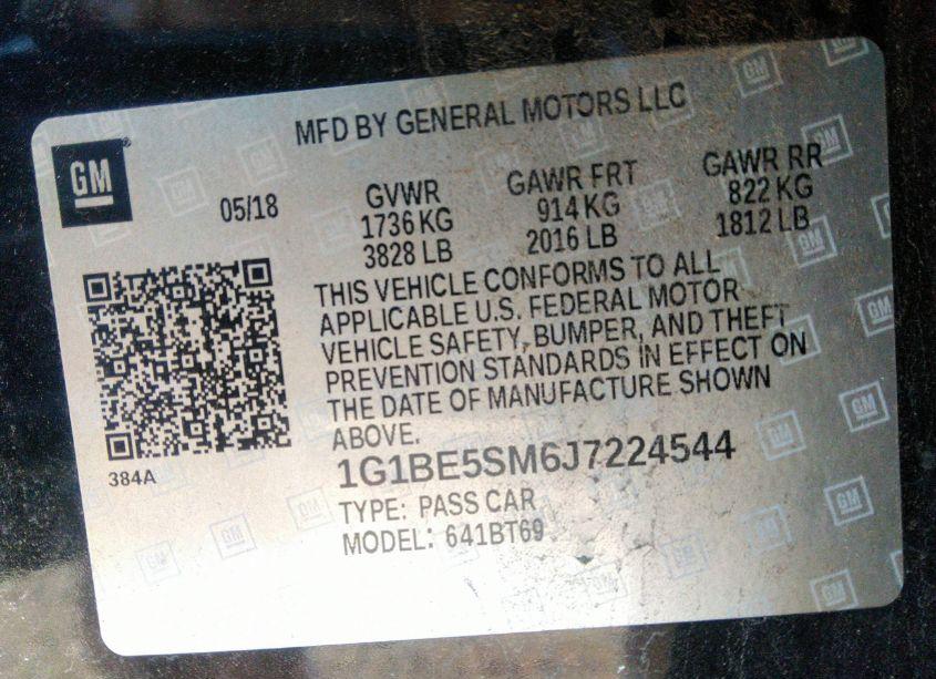 Photo 9 of 2018 Chevrolet Cruze LT AUTO (VIN 1G1BE5SM6J7224544)