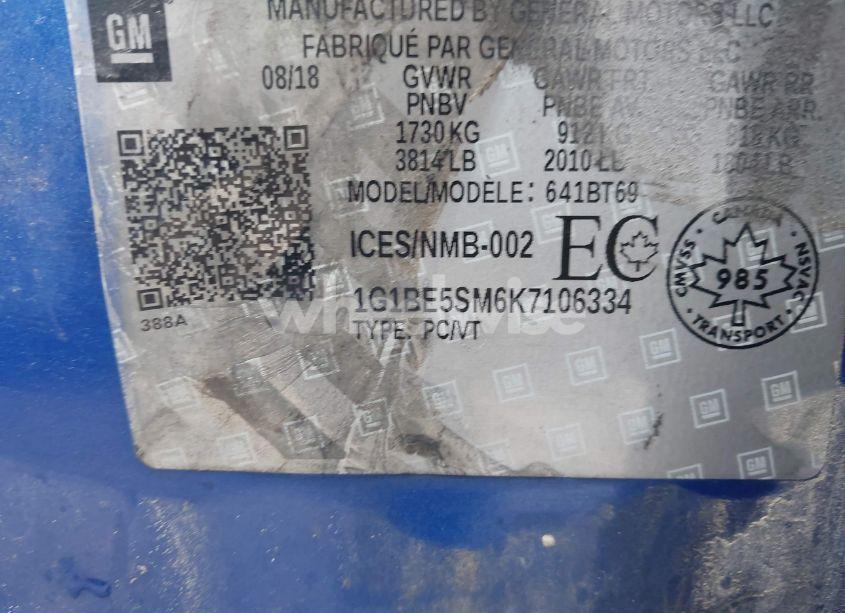 Photo 9 of 2019 Chevrolet Cruze LT (VIN 1G1BE5SM6K7106334)