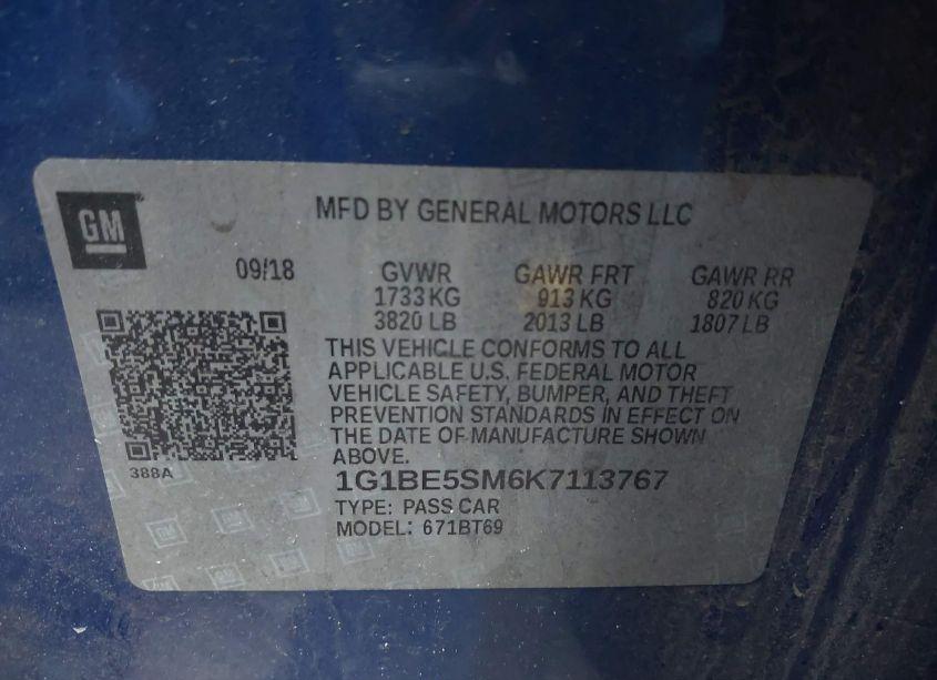 Photo 9 of 2019 Chevrolet Cruze LT (VIN 1G1BE5SM6K7113767)