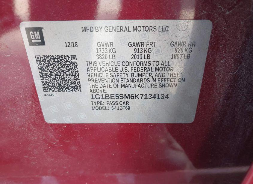 Photo 9 of 2019 Chevrolet Cruze LT (VIN 1G1BE5SM6K7134134)