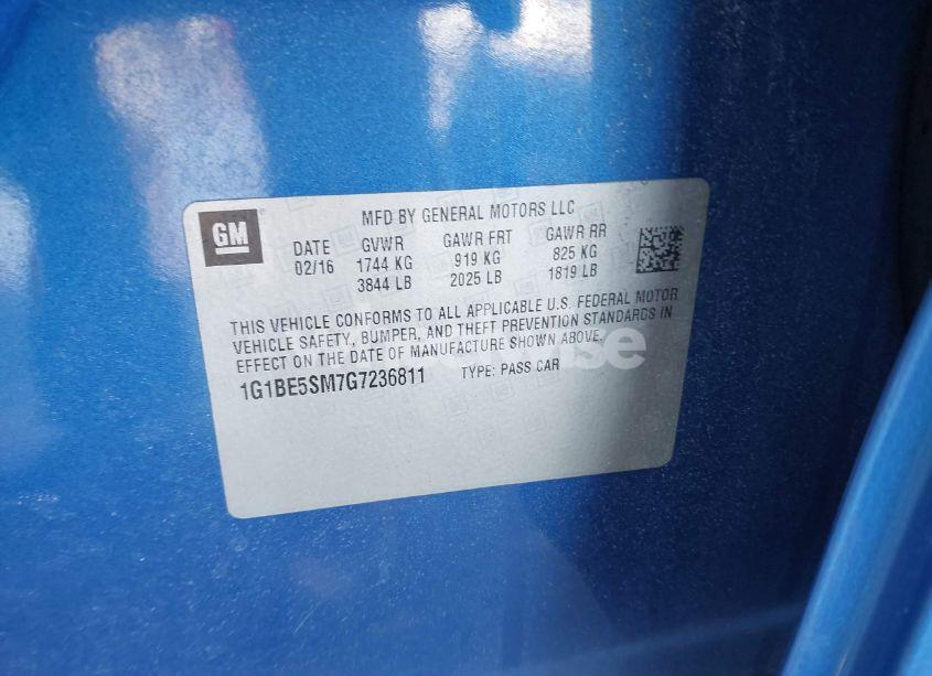 Photo 9 of 2016 Chevrolet Cruze LT AUTO (VIN 1G1BE5SM7G7236811)