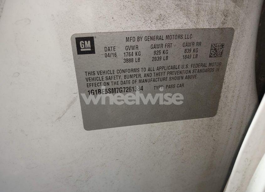 Photo 9 of 2016 Chevrolet Cruze LT AUTO (VIN 1G1BE5SM7G7261384)