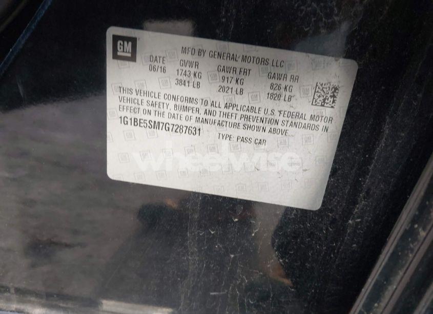 Photo 9 of 2016 Chevrolet Cruze LT AUTO (VIN 1G1BE5SM7G7287631)