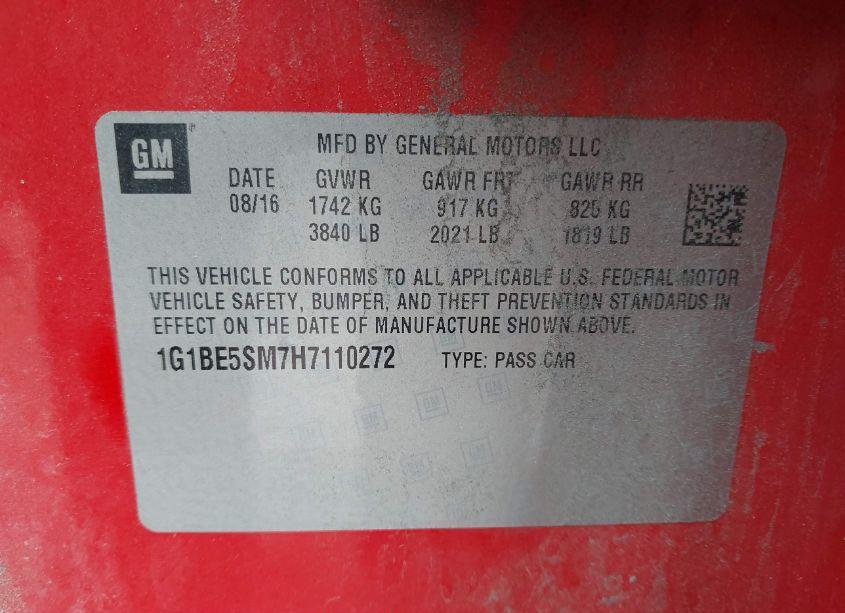 Photo 9 of 2017 Chevrolet Cruze LT AUTO (VIN 1G1BE5SM7H7110272)