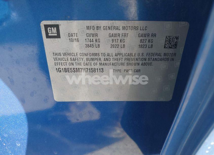 Photo 9 of 2017 Chevrolet Cruze LT AUTO (VIN 1G1BE5SM7H7158113)