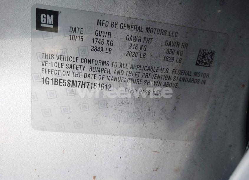 Photo 9 of 2017 Chevrolet Cruze LT AUTO (VIN 1G1BE5SM7H7161612)