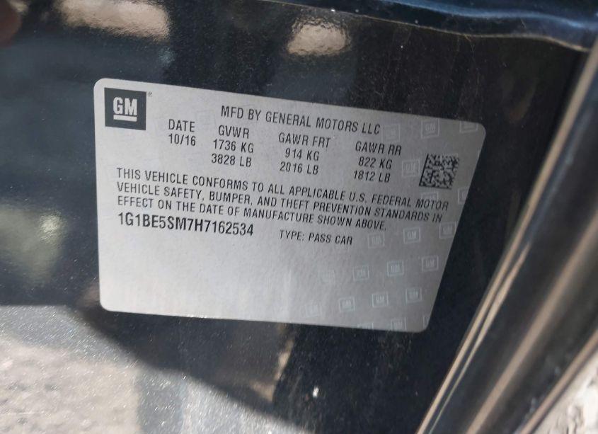 Photo 9 of 2017 Chevrolet Cruze LT AUTO (VIN 1G1BE5SM7H7162534)