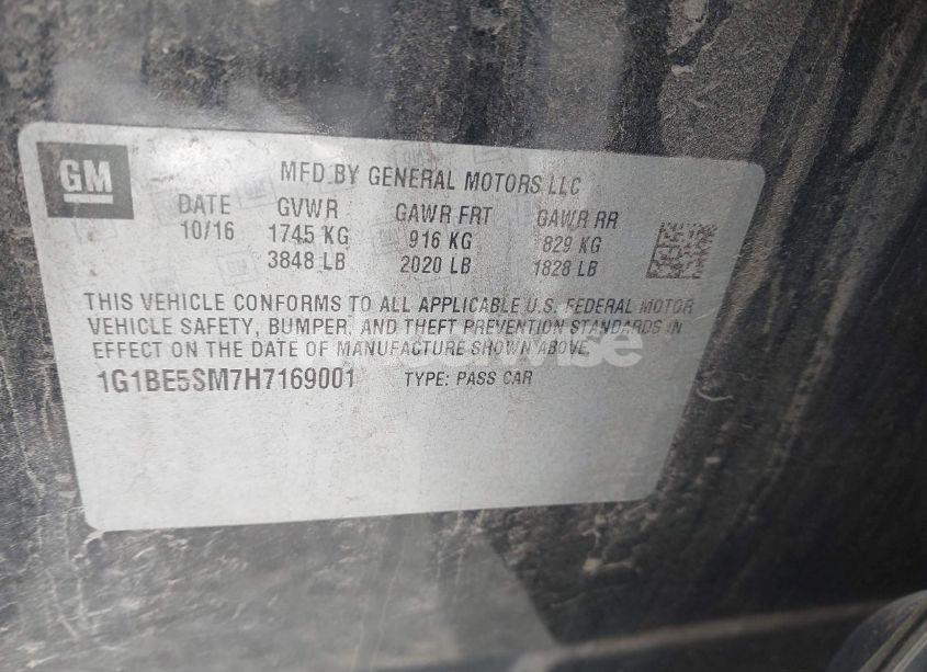 Photo 9 of 2017 Chevrolet Cruze LT AUTO (VIN 1G1BE5SM7H7169001)