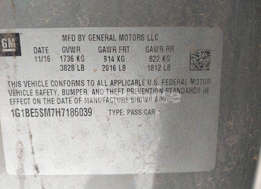 Photo 9 of 2017 Chevrolet Cruze LT AUTO (VIN 1G1BE5SM7H7186039)