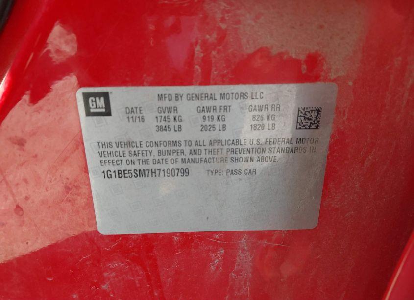 Photo 9 of 2017 Chevrolet Cruze LT AUTO (VIN 1G1BE5SM7H7190799)