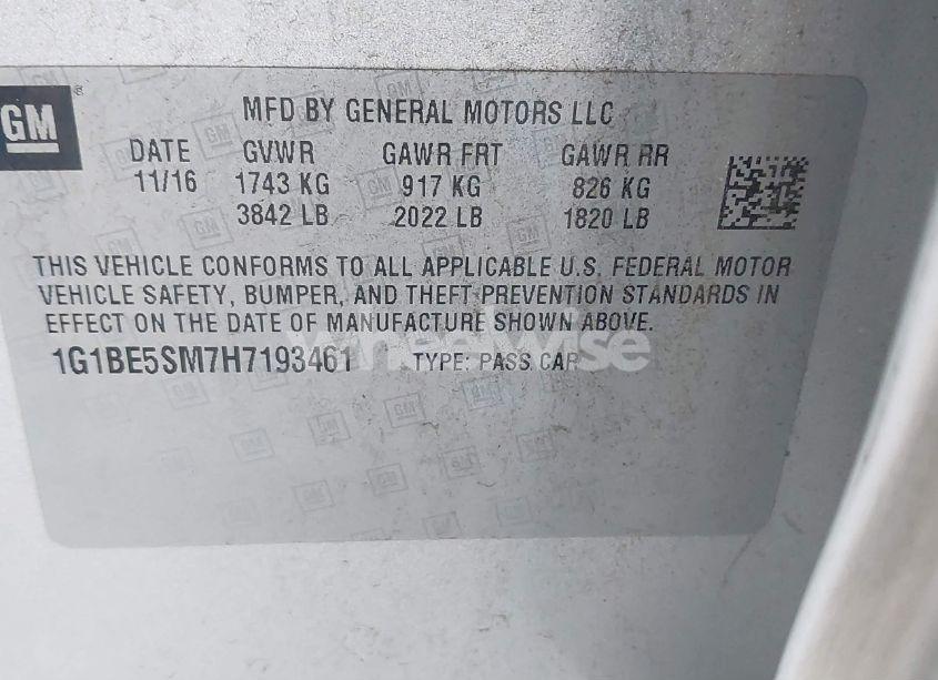 Photo 9 of 2017 Chevrolet Cruze LT AUTO (VIN 1G1BE5SM7H7193461)