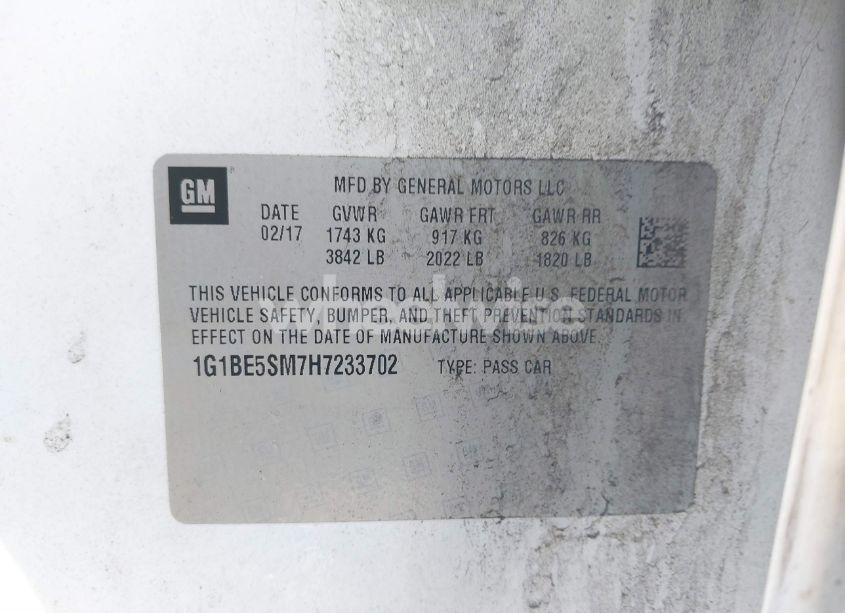 Photo 9 of 2017 Chevrolet Cruze LT AUTO (VIN 1G1BE5SM7H7233702)