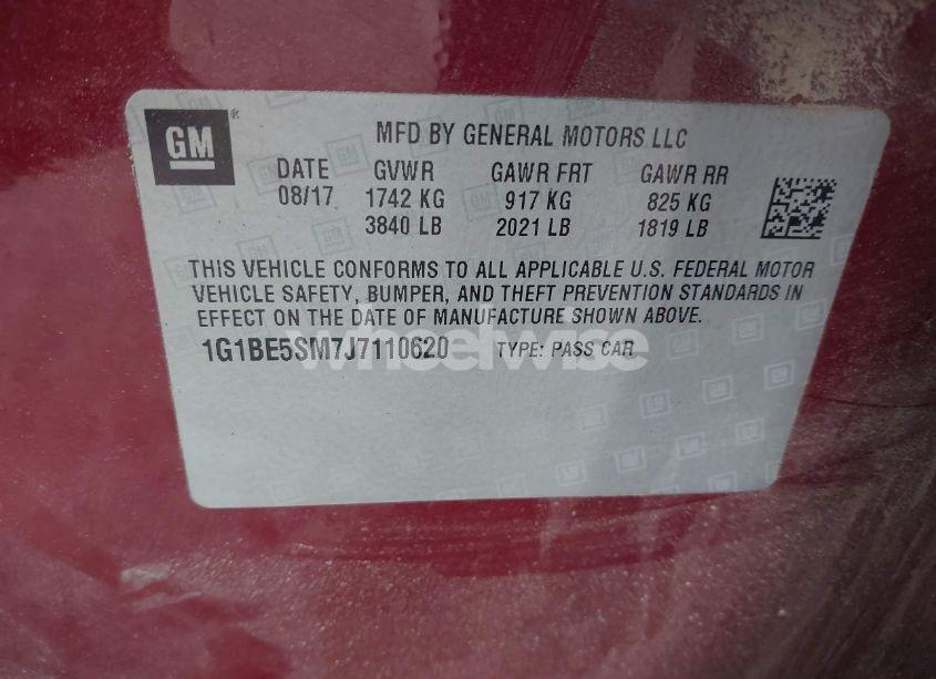 Photo 9 of 2018 Chevrolet Cruze LT AUTO (VIN 1G1BE5SM7J7110620)