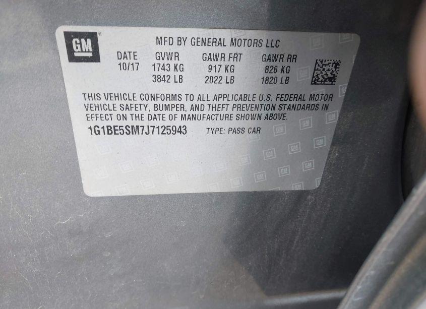 Photo 9 of 2018 Chevrolet Cruze LT AUTO (VIN 1G1BE5SM7J7125943)