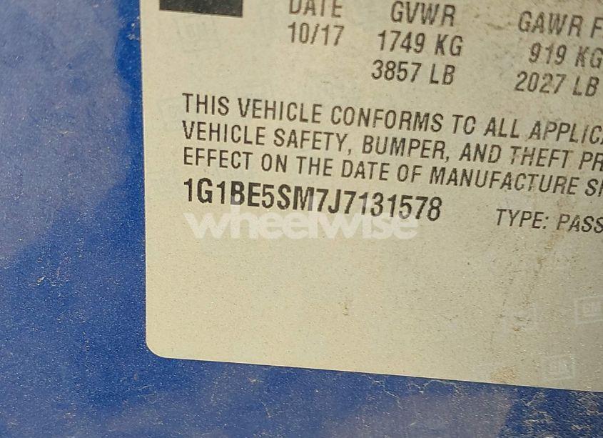 Photo 9 of 2018 Chevrolet Cruze LT AUTO (VIN 1G1BE5SM7J7131578)