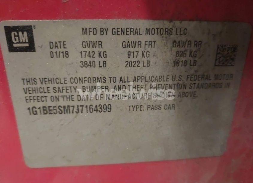 Photo 9 of 2018 Chevrolet Cruze LT AUTO (VIN 1G1BE5SM7J7164399)