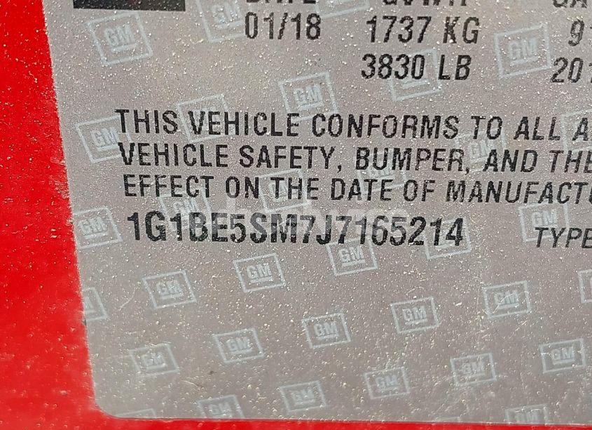 Photo 9 of 2018 Chevrolet Cruze LT AUTO (VIN 1G1BE5SM7J7165214)