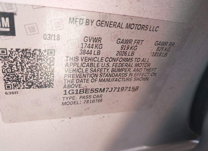 Photo 9 of 2018 Chevrolet Cruze LT AUTO (VIN 1G1BE5SM7J7197158)