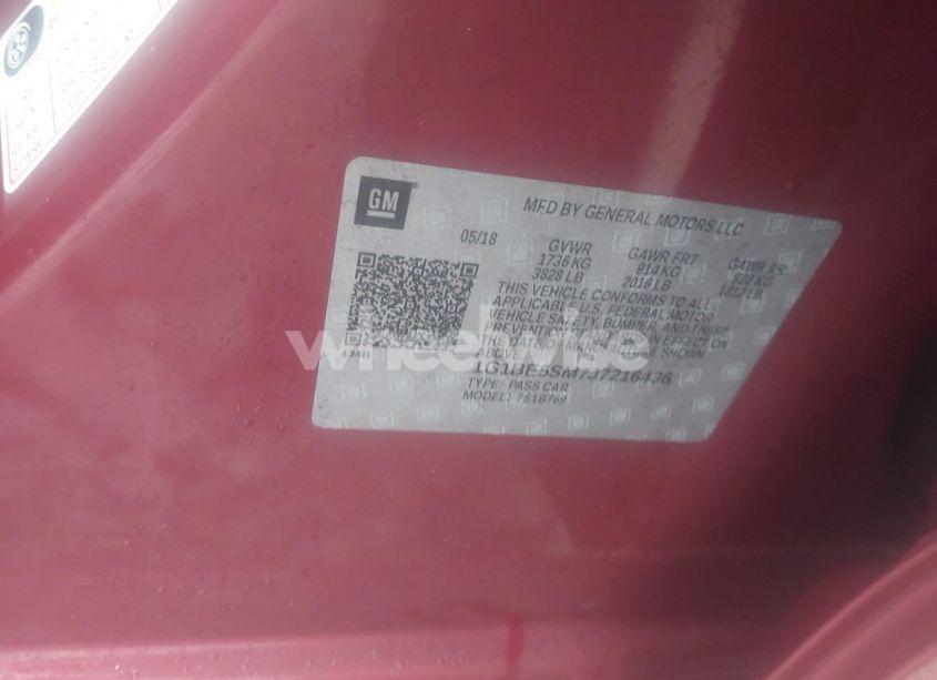 Photo 9 of 2018 Chevrolet Cruze LT AUTO (VIN 1G1BE5SM7J7216436)
