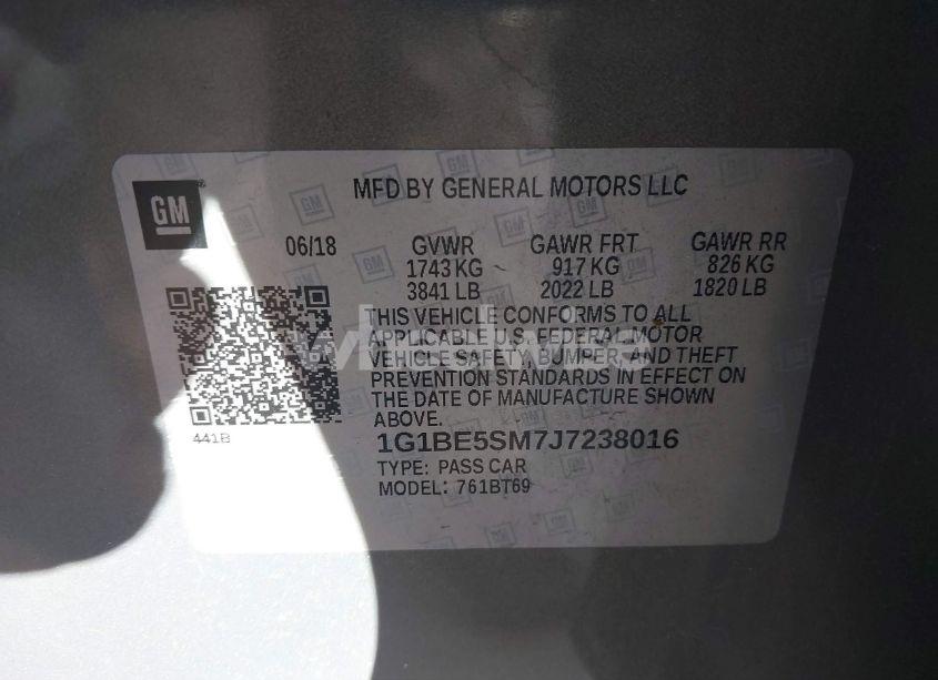 Photo 9 of 2018 Chevrolet Cruze LT AUTO (VIN 1G1BE5SM7J7238016)