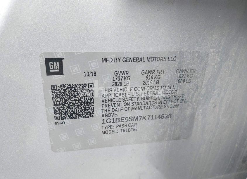 Photo 9 of 2019 Chevrolet Cruze LT (VIN 1G1BE5SM7K7114636)