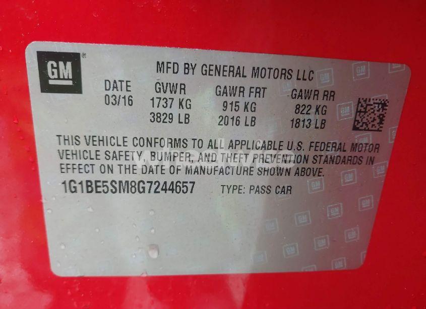 Photo 9 of 2016 Chevrolet Cruze LT (VIN 1G1BE5SM8G7244657)