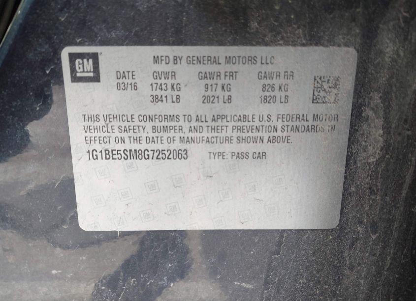 Photo 9 of 2016 Chevrolet Cruze LT AUTO (VIN 1G1BE5SM8G7252063)