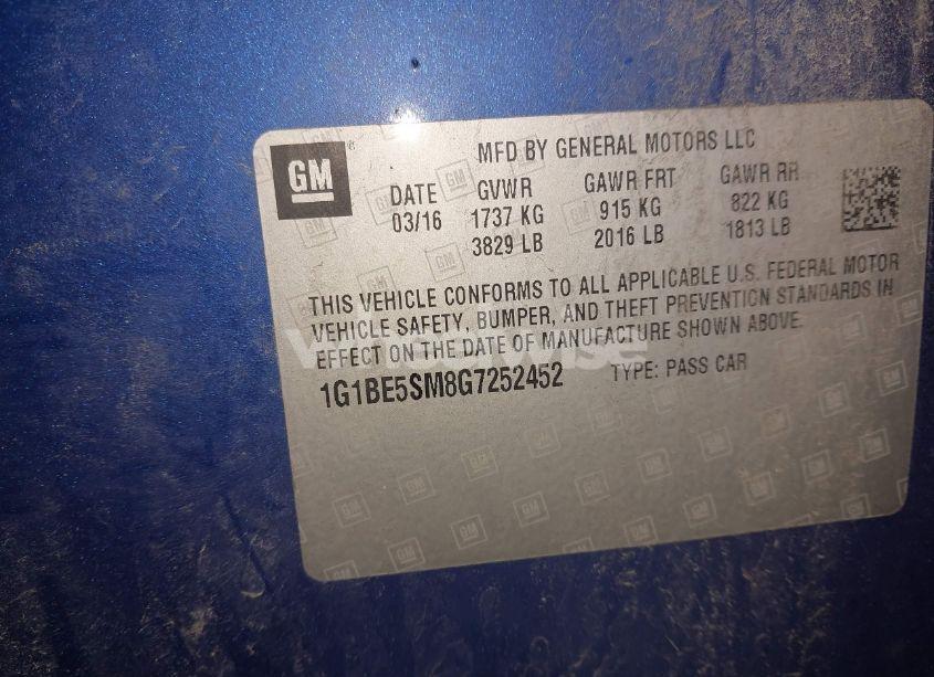 Photo 9 of 2016 Chevrolet Cruze LT AUTO (VIN 1G1BE5SM8G7252452)