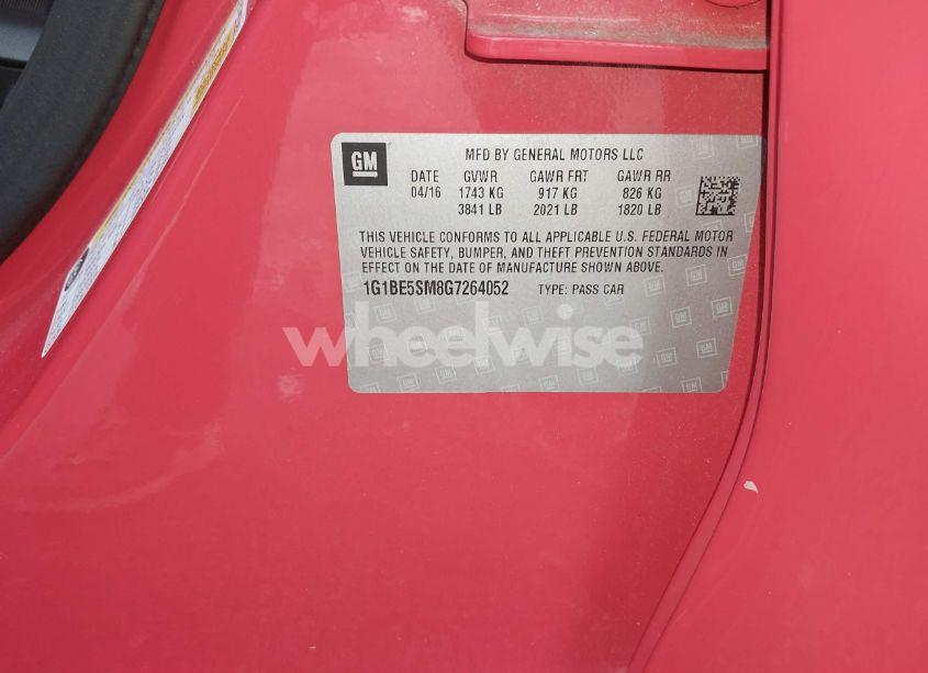 Photo 9 of 2016 Chevrolet Cruze LT AUTO (VIN 1G1BE5SM8G7264052)