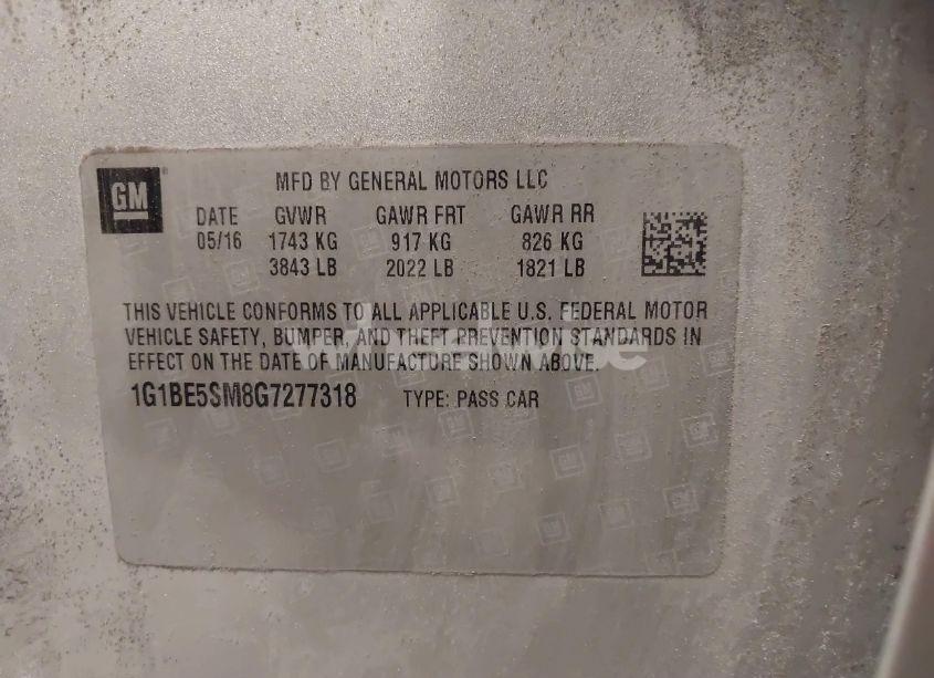 Photo 9 of 2016 Chevrolet Cruze LT AUTO (VIN 1G1BE5SM8G7277318)