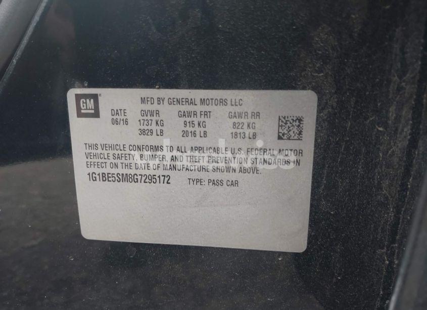 Photo 9 of 2016 Chevrolet Cruze LT AUTO (VIN 1G1BE5SM8G7295172)