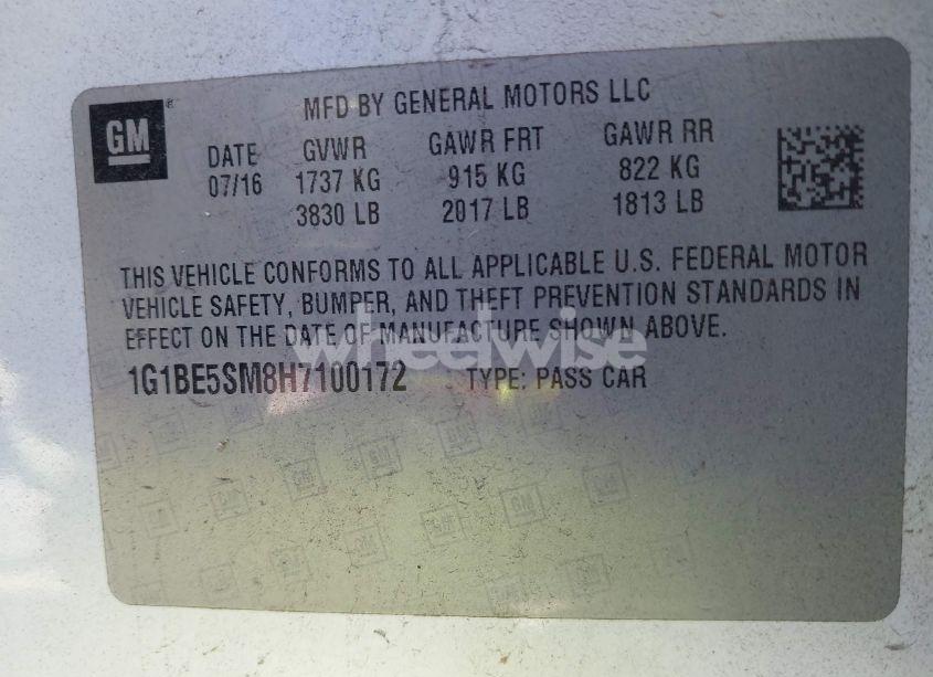 Photo 9 of 2017 Chevrolet Cruze LT AUTO (VIN 1G1BE5SM8H7100172)