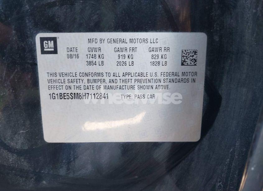 Photo 9 of 2017 Chevrolet Cruze LT AUTO (VIN 1G1BE5SM8H7112841)