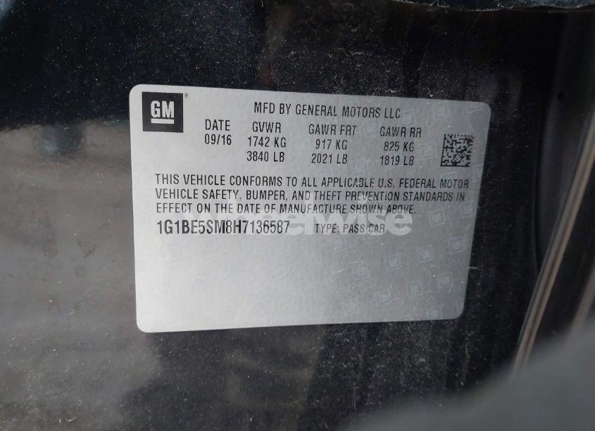 Photo 9 of 2017 Chevrolet Cruze LT AUTO (VIN 1G1BE5SM8H7136587)