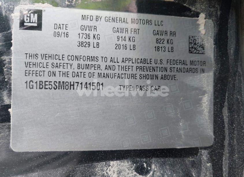 Photo 9 of 2017 Chevrolet Cruze LT AUTO (VIN 1G1BE5SM8H7141501)