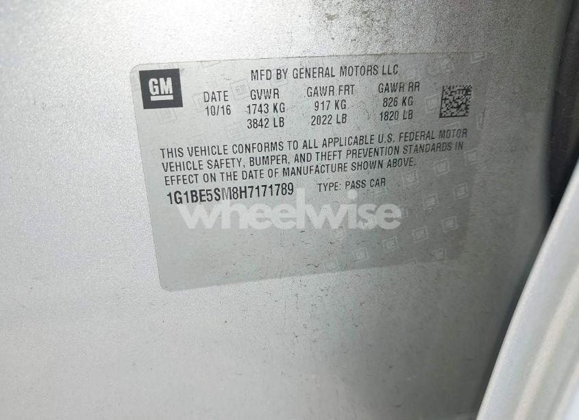 Photo 9 of 2017 Chevrolet Cruze LT AUTO (VIN 1G1BE5SM8H7171789)