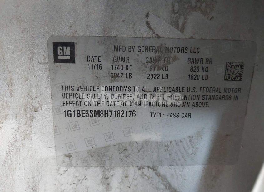 Photo 9 of 2017 Chevrolet Cruze LT AUTO (VIN 1G1BE5SM8H7182176)