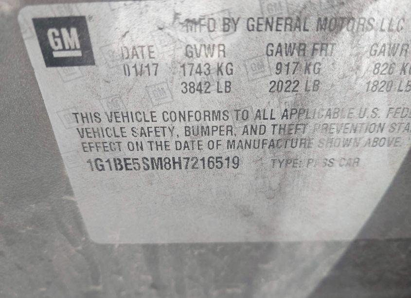 Photo 9 of 2017 Chevrolet Cruze LT AUTO (VIN 1G1BE5SM8H7216519)