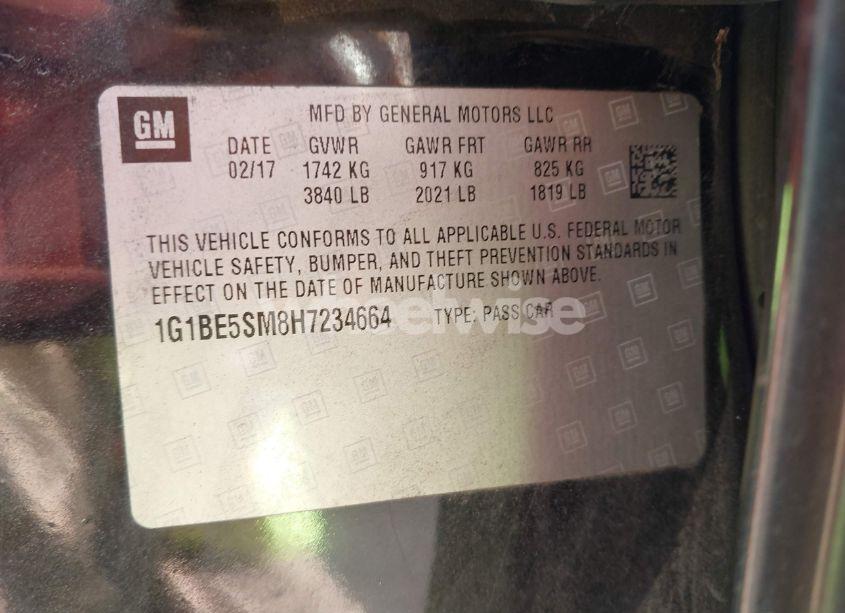 Photo 9 of 2017 Chevrolet Cruze LT AUTO (VIN 1G1BE5SM8H7234664)