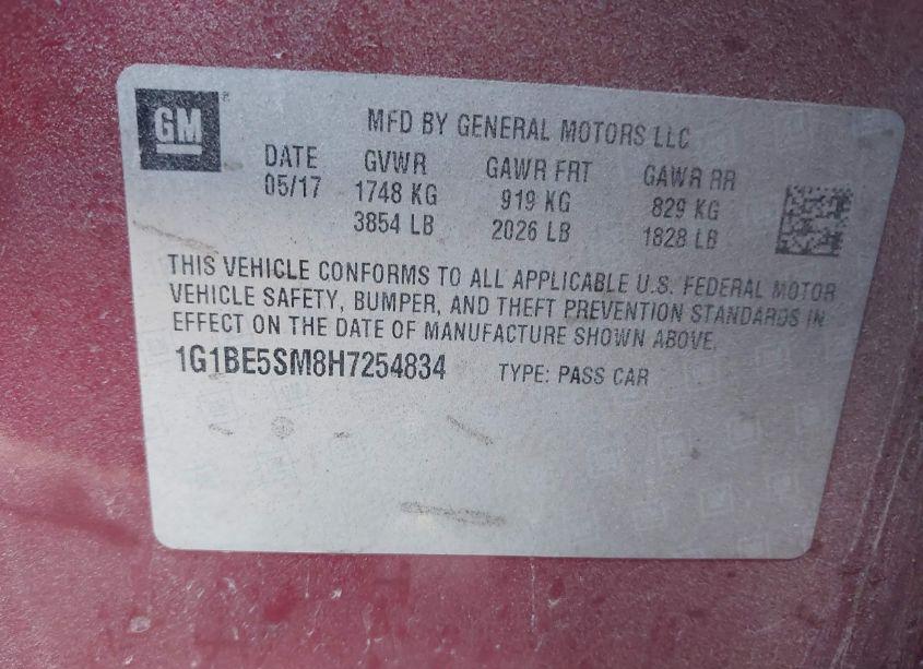 Photo 9 of 2017 Chevrolet Cruze LT AUTO (VIN 1G1BE5SM8H7254834)