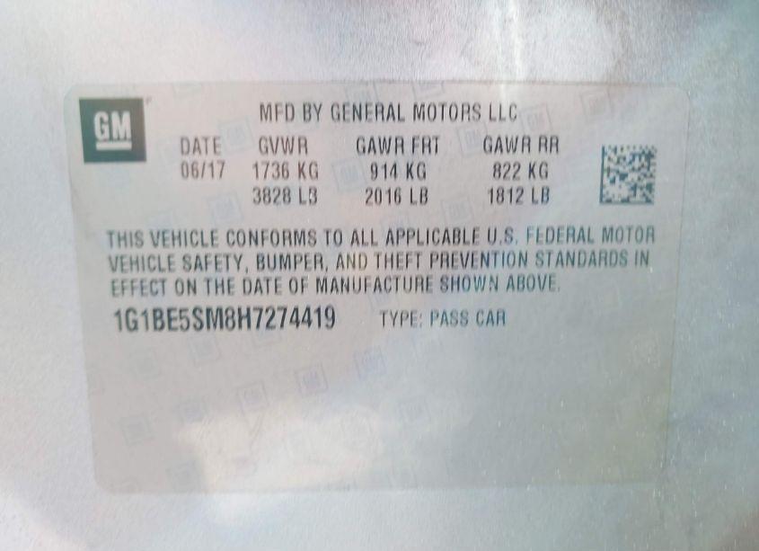 Photo 9 of 2017 Chevrolet Cruze LT AUTO (VIN 1G1BE5SM8H7274419)