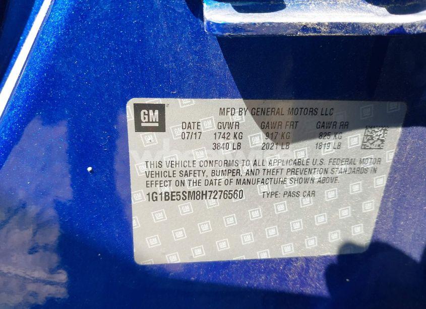 Photo 9 of 2017 Chevrolet Cruze LT AUTO (VIN 1G1BE5SM8H7276560)