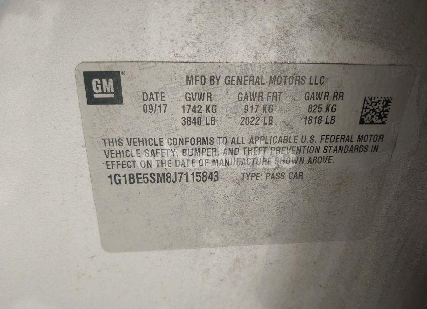 Photo 9 of 2018 Chevrolet Cruze LT AUTO (VIN 1G1BE5SM8J7115843)