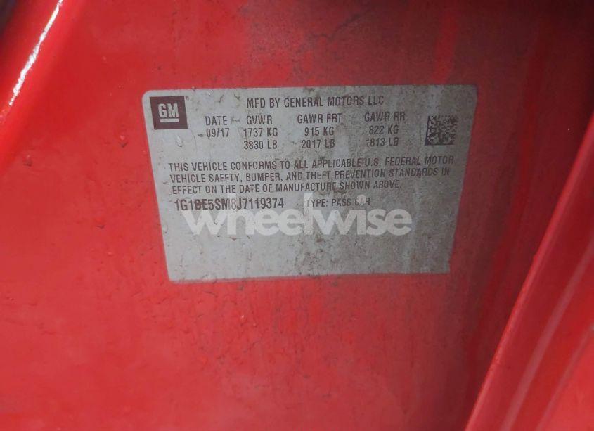 Photo 9 of 2018 Chevrolet Cruze LT AUTO (VIN 1G1BE5SM8J7119374)