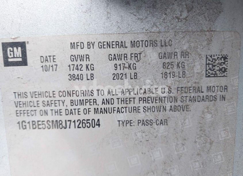 Photo 9 of 2018 Chevrolet Cruze LT AUTO (VIN 1G1BE5SM8J7126504)