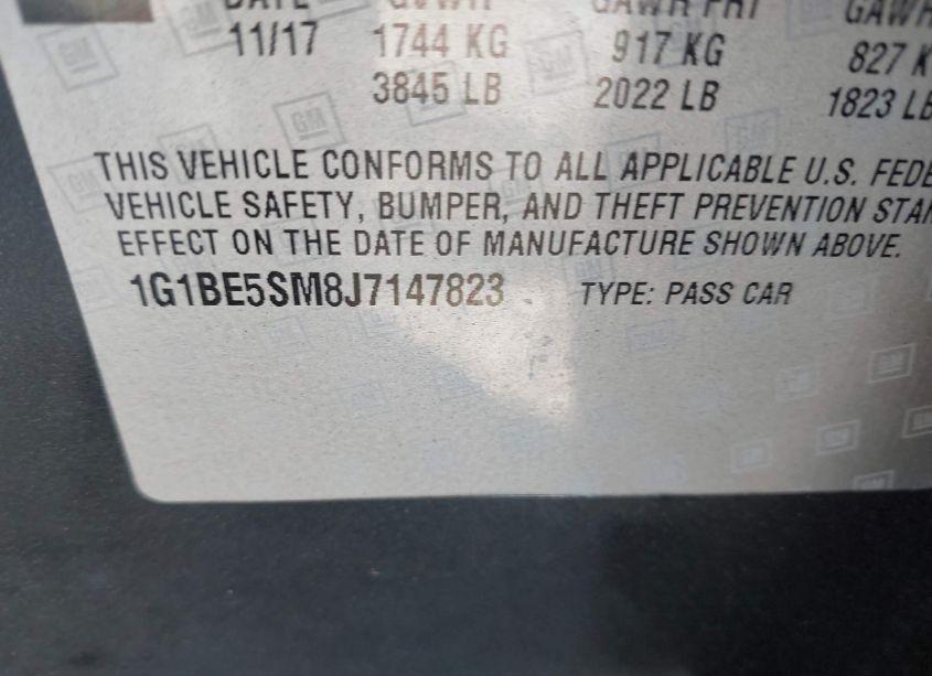 Photo 9 of 2018 Chevrolet Cruze LT AUTO (VIN 1G1BE5SM8J7147823)